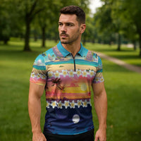 Hawaii Beach Landscape Time-Lapse Zipper Polo Shirt Tropical Plumeria Flowers LT01 - Polynesian Pride
