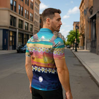 Hawaii Beach Landscape Time-Lapse Zipper Polo Shirt Tropical Plumeria Flowers LT01 - Polynesian Pride