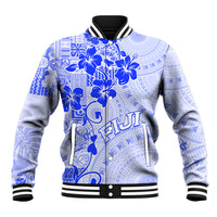 Fiji Masi With Hibiscus Tapa Tribal Baseball Jacket Blue Pastel LT01 Unisex Blue - Polynesian Pride