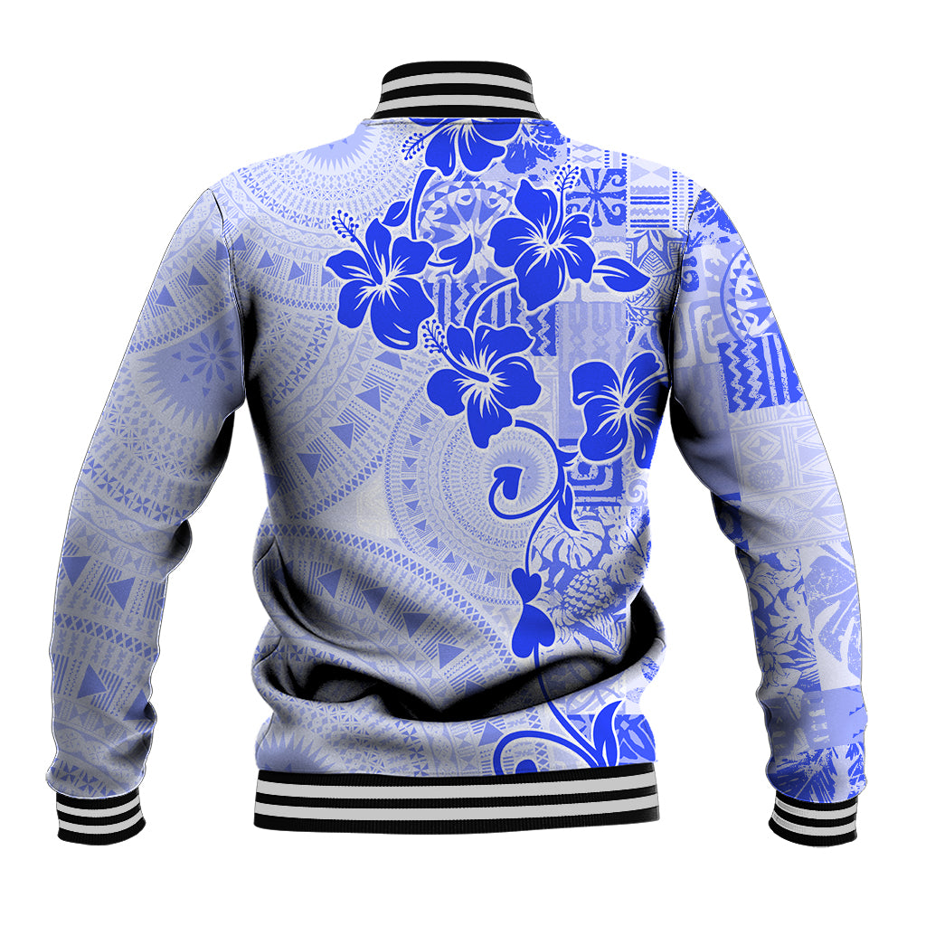 Fiji Masi With Hibiscus Tapa Tribal Baseball Jacket Blue Pastel LT01 - Polynesian Pride