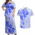 Fiji Masi With Hibiscus Tapa Tribal Couples Matching Off Shoulder Maxi Dress and Hawaiian Shirt Blue Pastel LT01 Blue - Polynesian Pride