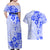 Fiji Masi With Hibiscus Tapa Tribal Couples Matching Off Shoulder Maxi Dress and Hawaiian Shirt Blue Pastel LT01 - Polynesian Pride