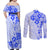 Fiji Masi With Hibiscus Tapa Tribal Couples Matching Off Shoulder Maxi Dress and Long Sleeve Button Shirt Blue Pastel LT01 - Polynesian Pride