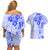 Fiji Masi With Hibiscus Tapa Tribal Couples Matching Off Shoulder Short Dress and Hawaiian Shirt Blue Pastel LT01 - Polynesian Pride