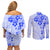 Fiji Masi With Hibiscus Tapa Tribal Couples Matching Off Shoulder Short Dress and Long Sleeve Button Shirt Blue Pastel LT01 - Polynesian Pride