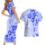 Fiji Masi With Hibiscus Tapa Tribal Couples Matching Short Sleeve Bodycon Dress and Hawaiian Shirt Blue Pastel LT01 - Polynesian Pride