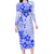 Fiji Masi With Hibiscus Tapa Tribal Family Matching Long Sleeve Bodycon Dress and Hawaiian Shirt Blue Pastel LT01 Mom's Dress Blue - Polynesian Pride