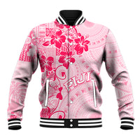 Fiji Masi With Hibiscus Tapa Tribal Baseball Jacket Pink Pastel LT01 Unisex Pink - Polynesian Pride