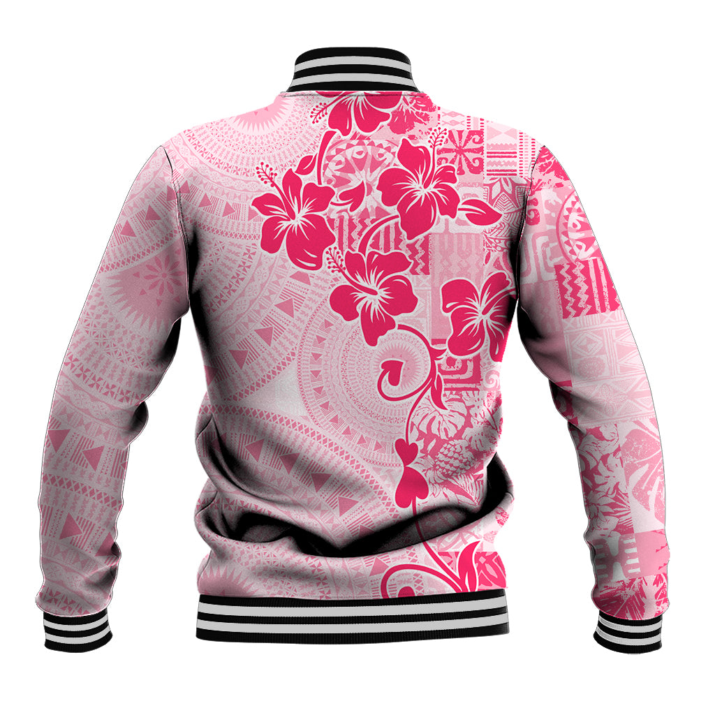 Fiji Masi With Hibiscus Tapa Tribal Baseball Jacket Pink Pastel LT01 - Polynesian Pride
