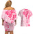 Fiji Masi With Hibiscus Tapa Tribal Couples Matching Off Shoulder Short Dress and Hawaiian Shirt Pink Pastel LT01 - Polynesian Pride