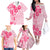 Fiji Masi With Hibiscus Tapa Tribal Family Matching Off Shoulder Long Sleeve Dress and Hawaiian Shirt Pink Pastel LT01 - Polynesian Pride