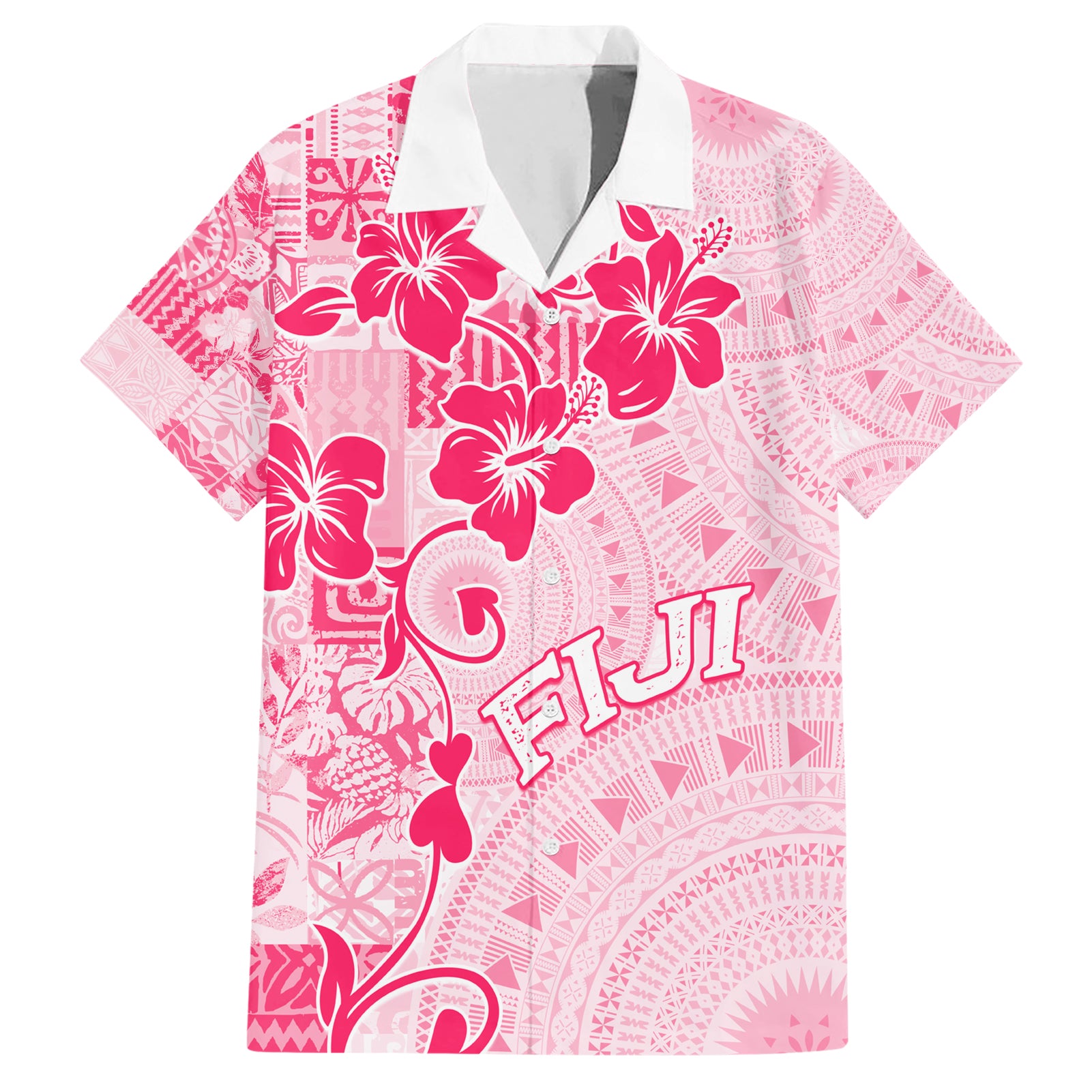 Fiji Masi With Hibiscus Tapa Tribal Hawaiian Shirt Pink Pastel LT01 Pink - Polynesian Pride