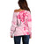 Fiji Masi With Hibiscus Tapa Tribal Off Shoulder Sweater Pink Pastel LT01 - Polynesian Pride