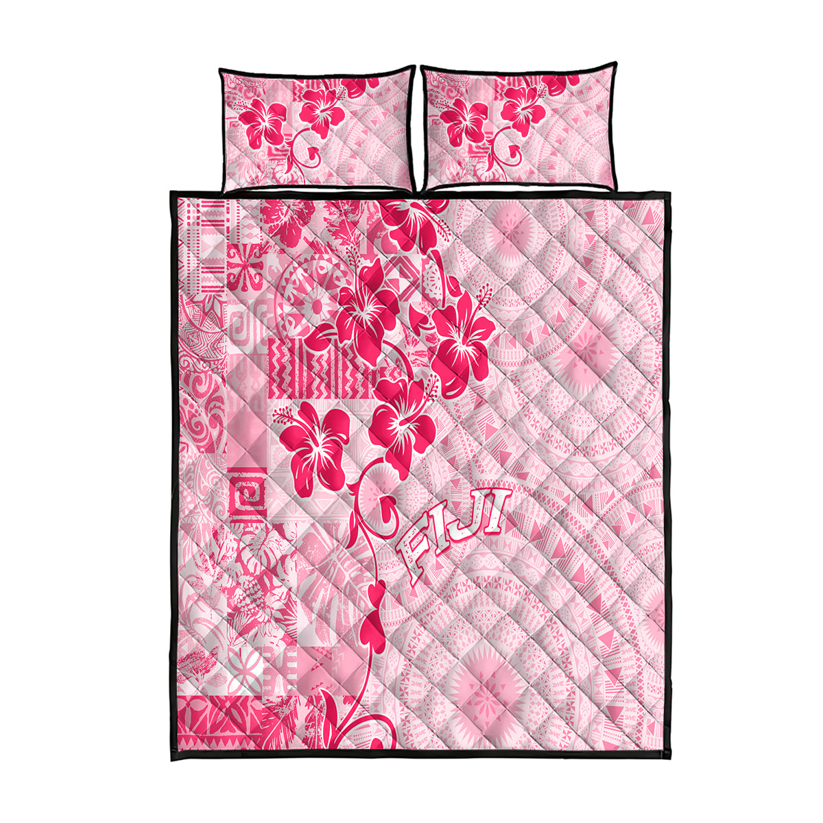 Fiji Masi With Hibiscus Tapa Tribal Quilt Bed Set Pink Pastel LT01 Pink - Polynesian Pride