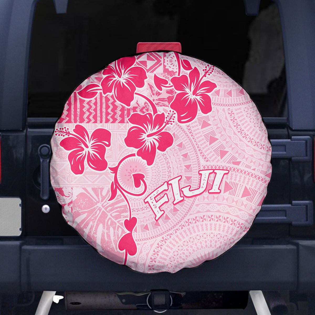 Fiji Masi With Hibiscus Tapa Tribal Spare Tire Cover Pink Pastel LT01 Pink - Polynesian Pride