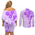 Fiji Masi With Hibiscus Tapa Tribal Couples Matching Off Shoulder Short Dress and Long Sleeve Button Shirt Purple Pastel LT01 - Polynesian Pride