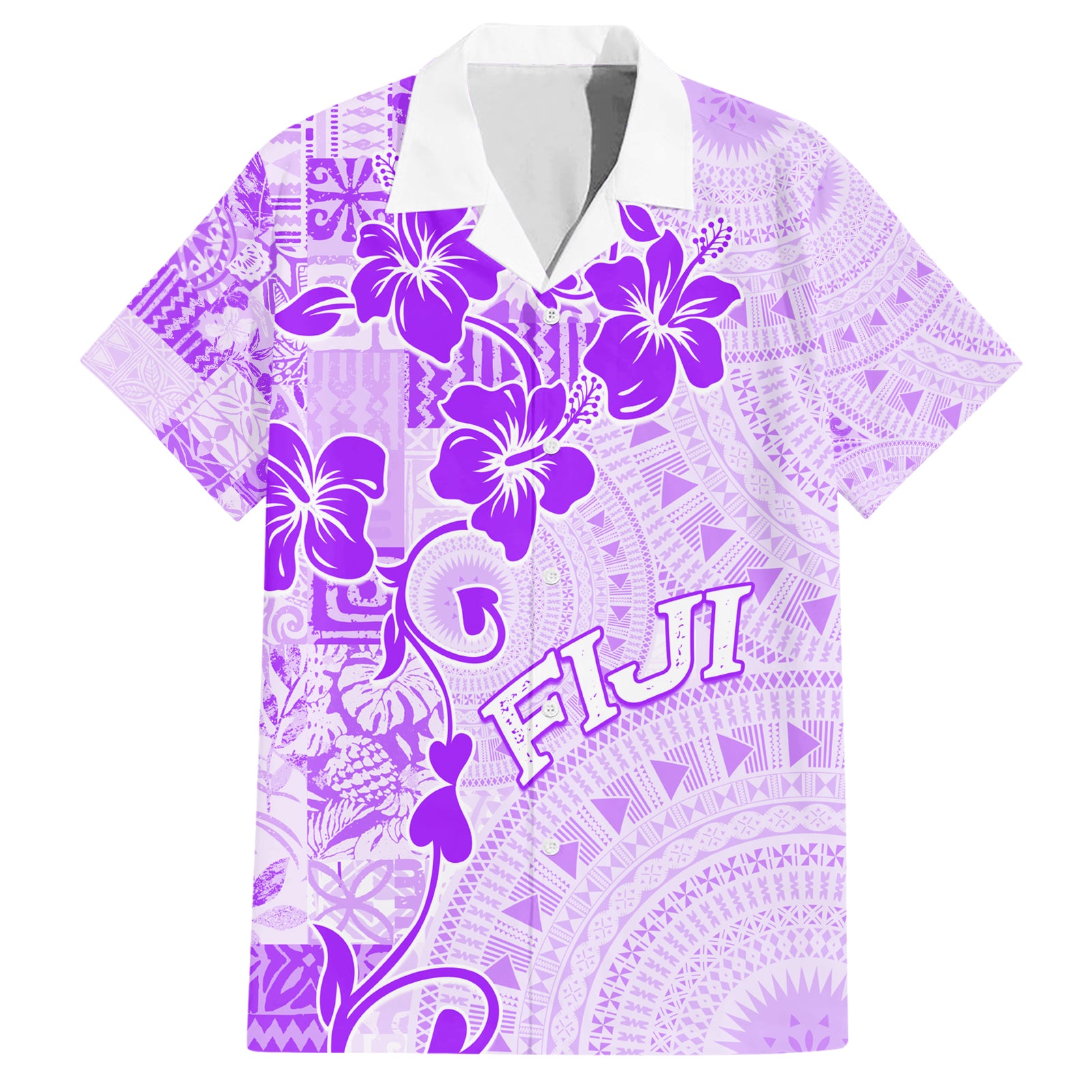 Fiji Masi With Hibiscus Tapa Tribal Hawaiian Shirt Purple Pastel LT01 Purple - Polynesian Pride