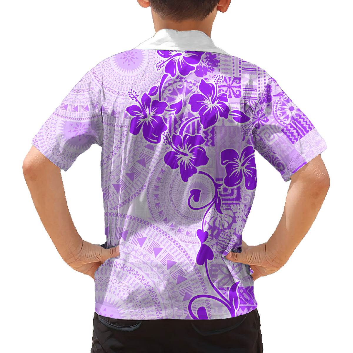 Fiji Masi With Hibiscus Tapa Tribal Kid Hawaiian Shirt Purple Pastel LT01 - Polynesian Pride