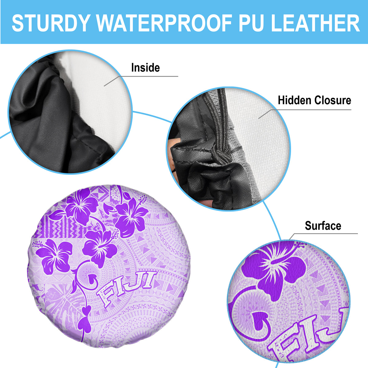 Fiji Masi With Hibiscus Tapa Tribal Spare Tire Cover Purple Pastel LT01 - Polynesian Pride