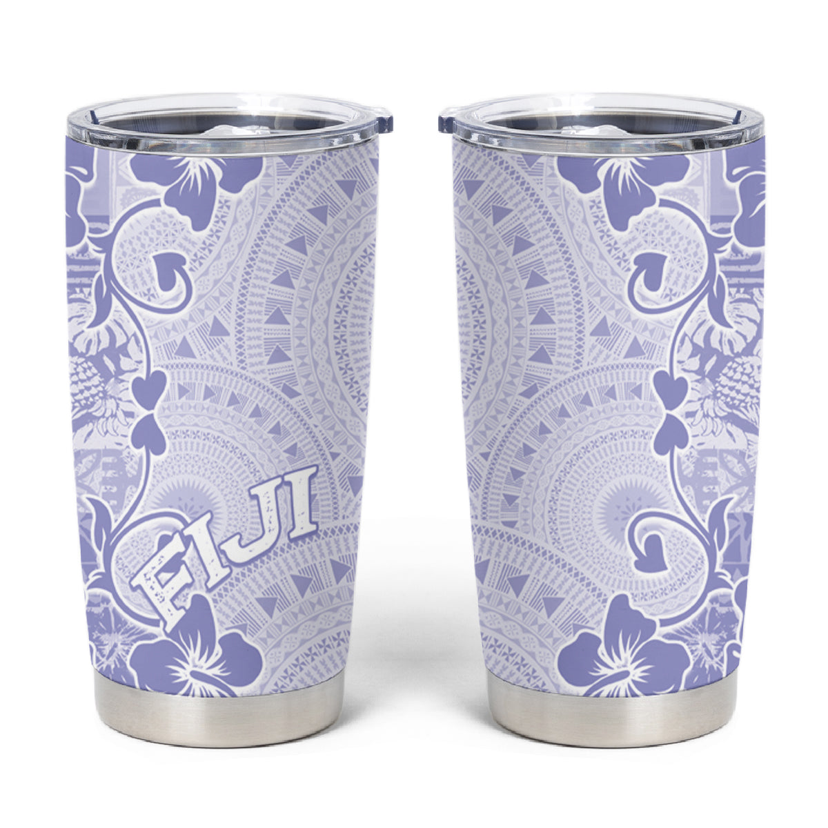 Fiji Masi With Hibiscus Tapa Tribal Tumbler Cup Purple Pastel LT01 Purple - Polynesian Pride