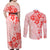 Fiji Masi With Hibiscus Tapa Tribal Couples Matching Off Shoulder Maxi Dress and Long Sleeve Button Shirt Red Pastel LT01 - Polynesian Pride