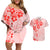 Fiji Masi With Hibiscus Tapa Tribal Couples Matching Off Shoulder Short Dress and Hawaiian Shirt Red Pastel LT01 Red - Polynesian Pride