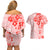 Fiji Masi With Hibiscus Tapa Tribal Couples Matching Off Shoulder Short Dress and Hawaiian Shirt Red Pastel LT01 - Polynesian Pride