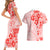 Fiji Masi With Hibiscus Tapa Tribal Couples Matching Short Sleeve Bodycon Dress and Hawaiian Shirt Red Pastel LT01 - Polynesian Pride