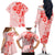 Fiji Masi With Hibiscus Tapa Tribal Family Matching Off Shoulder Long Sleeve Dress and Hawaiian Shirt Red Pastel LT01 - Polynesian Pride