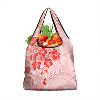 Fiji Masi With Hibiscus Tapa Tribal Grocery Bag Red Pastel LT01 1-pack One Size Red - Polynesian Pride