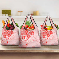 Fiji Masi With Hibiscus Tapa Tribal Grocery Bag Red Pastel LT01 3-pack One Size Red - Polynesian Pride