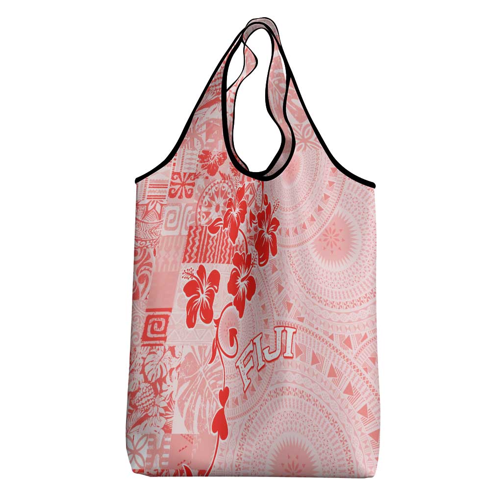 Fiji Masi With Hibiscus Tapa Tribal Grocery Bag Red Pastel LT01 - Polynesian Pride