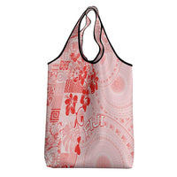Fiji Masi With Hibiscus Tapa Tribal Grocery Bag Red Pastel LT01 - Polynesian Pride