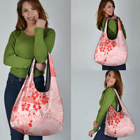 Fiji Masi With Hibiscus Tapa Tribal Grocery Bag Red Pastel LT01 - Polynesian Pride