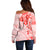 Fiji Masi With Hibiscus Tapa Tribal Off Shoulder Sweater Red Pastel LT01 - Polynesian Pride