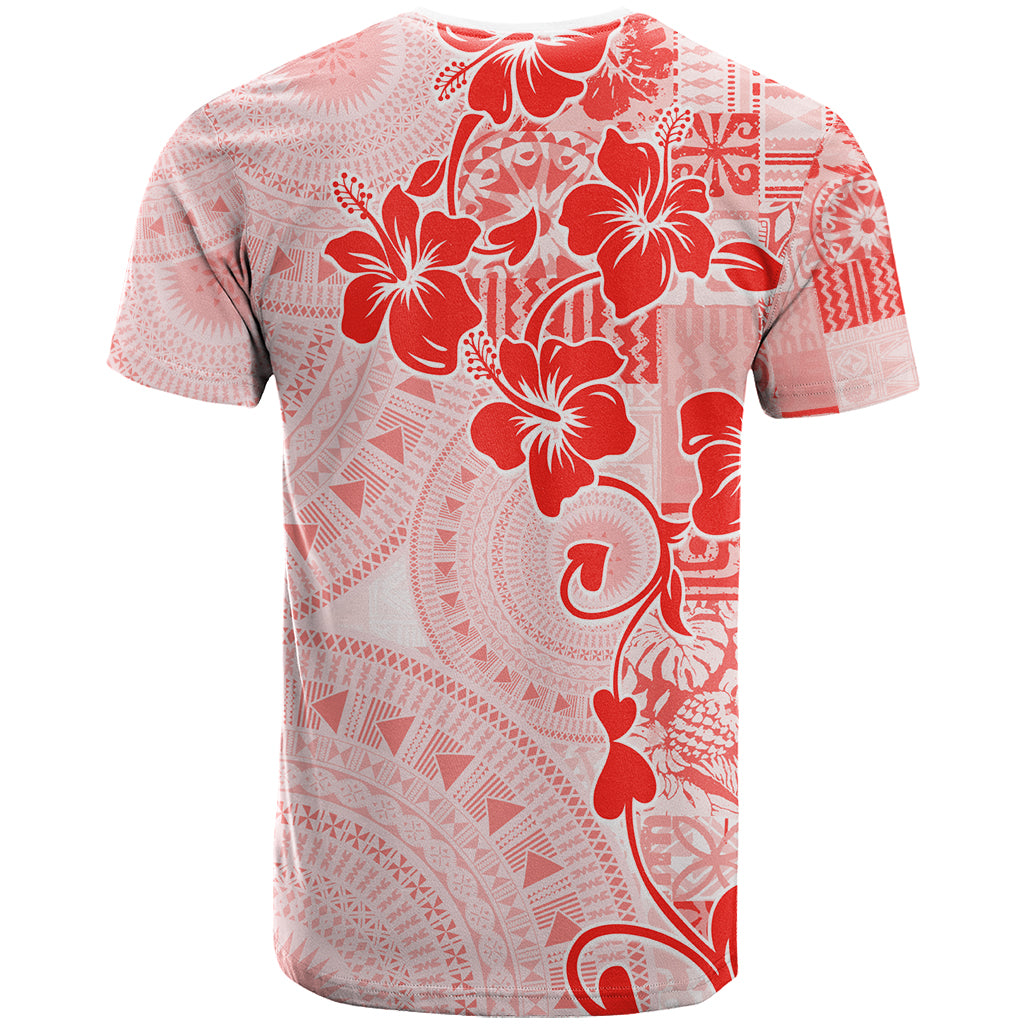 Fiji Masi With Hibiscus Tapa Tribal T Shirt Red Pastel LT01 - Polynesian Pride