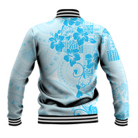 Fiji Masi With Hibiscus Tapa Tribal Baseball Jacket Sky Blue Pastel LT01 - Polynesian Pride