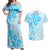 Fiji Masi With Hibiscus Tapa Tribal Couples Matching Off Shoulder Maxi Dress and Hawaiian Shirt Sky Blue Pastel LT01 Blue - Polynesian Pride