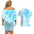 Fiji Masi With Hibiscus Tapa Tribal Couples Matching Off Shoulder Short Dress and Hawaiian Shirt Sky Blue Pastel LT01 - Polynesian Pride