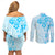 Fiji Masi With Hibiscus Tapa Tribal Couples Matching Off Shoulder Short Dress and Long Sleeve Button Shirt Sky Blue Pastel LT01 - Polynesian Pride