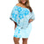 Fiji Masi With Hibiscus Tapa Tribal Family Matching Off Shoulder Short Dress and Hawaiian Shirt Sky Blue Pastel LT01 Mom's Dress Blue - Polynesian Pride