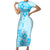 Fiji Masi With Hibiscus Tapa Tribal Family Matching Short Sleeve Bodycon Dress and Hawaiian Shirt Sky Blue Pastel LT01 Mom's Dress Blue - Polynesian Pride