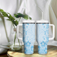 Fiji Masi With Hibiscus Tapa Tribal Tumbler With Handle Sky Blue Pastel LT01 - Polynesian Pride