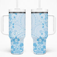 Fiji Masi With Hibiscus Tapa Tribal Tumbler With Handle Sky Blue Pastel LT01 One Size: 40 oz Blue - Polynesian Pride
