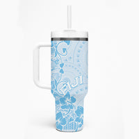 Fiji Masi With Hibiscus Tapa Tribal Tumbler With Handle Sky Blue Pastel LT01 - Polynesian Pride