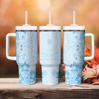 Fiji Masi With Hibiscus Tapa Tribal Tumbler With Handle Sky Blue Pastel LT01 - Polynesian Pride