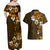 Fiji Masi With Hibiscus Tapa Tribal Couples Matching Off Shoulder Maxi Dress and Hawaiian Shirt Gold Version LT01 - Polynesian Pride