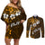 Fiji Masi With Hibiscus Tapa Tribal Couples Matching Off Shoulder Short Dress and Long Sleeve Button Shirt Gold Version LT01 Gold - Polynesian Pride