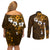 Fiji Masi With Hibiscus Tapa Tribal Couples Matching Off Shoulder Short Dress and Long Sleeve Button Shirt Gold Version LT01 - Polynesian Pride