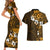 Fiji Masi With Hibiscus Tapa Tribal Couples Matching Short Sleeve Bodycon Dress and Hawaiian Shirt Gold Version LT01 - Polynesian Pride